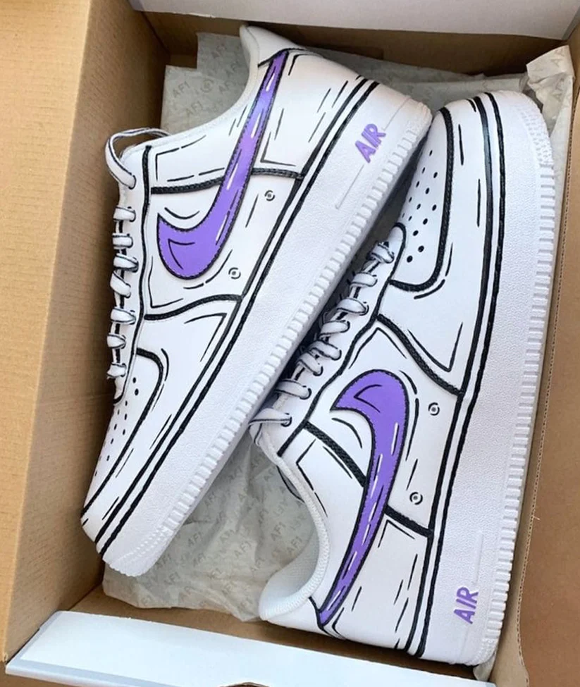 NIKE AIR FORCE 1 CUSTOM CARTOON WHITE PURPLE Como Store