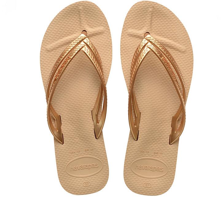 HAVAIANAS WEDGE GOLD DOUBLE BANDED - Como Store