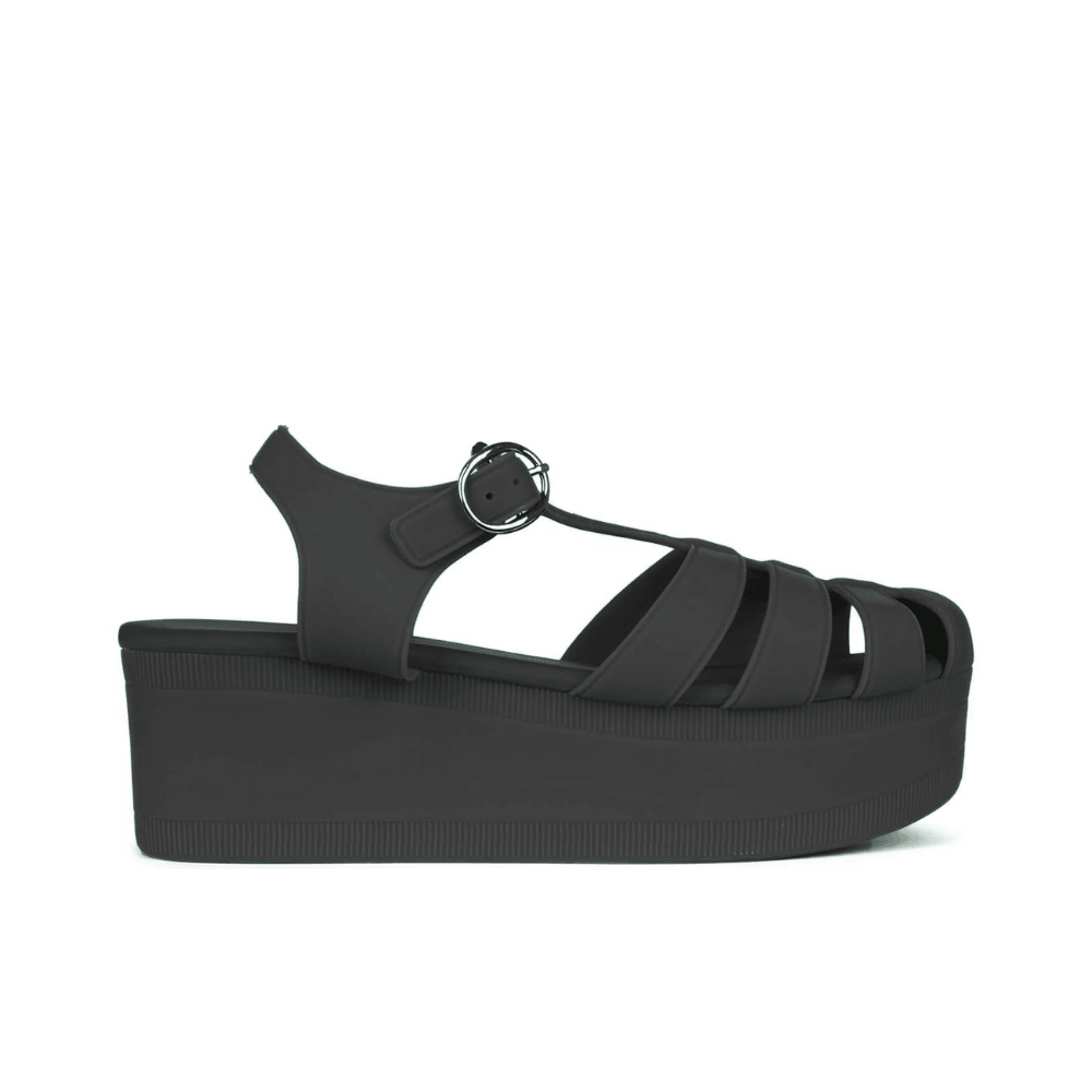 Black platform top jelly sandals