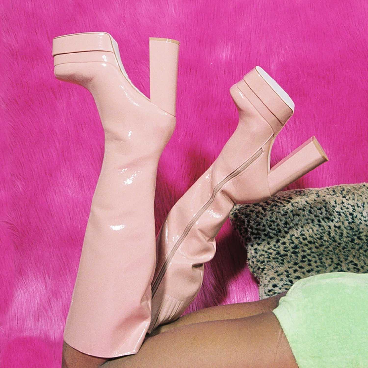 JEFFREY CAMPBELL KICKIN IT DOUBLE STACKED PLATFORM BOOTS PINK - Como Store