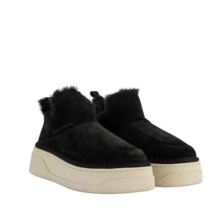 CRIME LONDON FLUFFY ANKLE BLACK BOOTS - Como Store