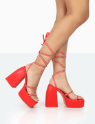 PUBLIC DESIRE - HELENA RED GRAIN PU HEELS - Como Store