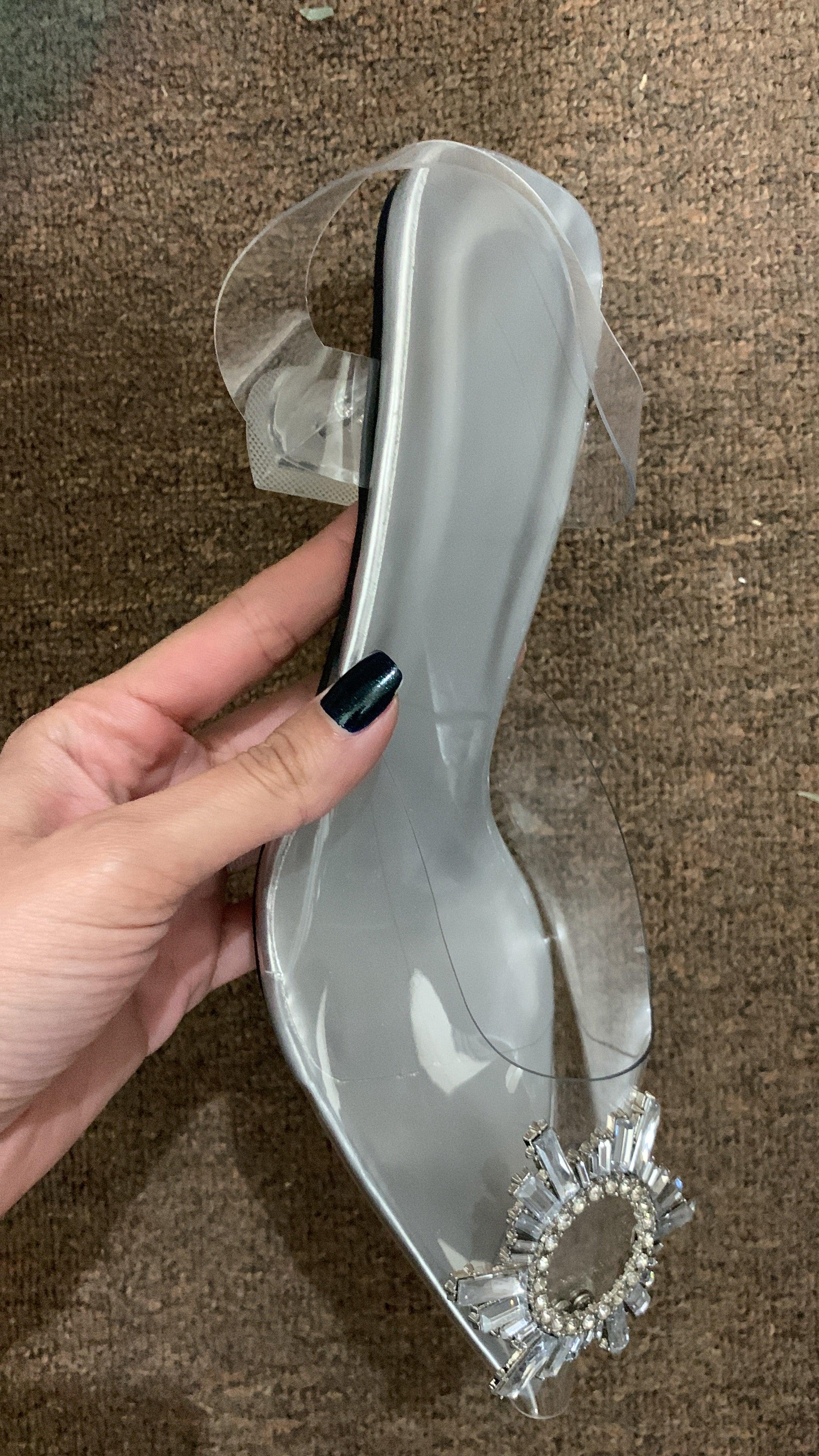 SHEIN SILVER TRANSPARENT HEELS NEW - Como Store