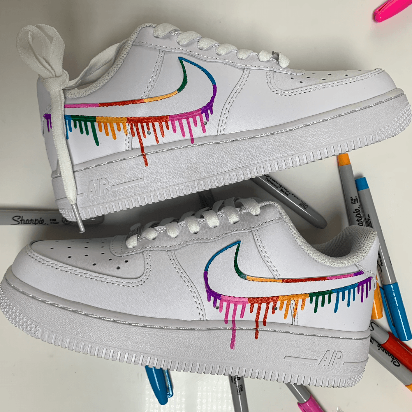 Nike Air Force 1 Color Drip Hand Drawn Paint Marker Custom Sneakers  Colorful Customized Shoes Nike Rainbow Custom 