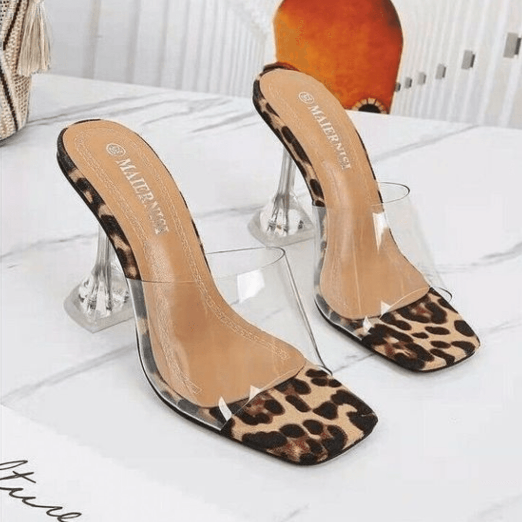Open Toe Clear Leopard Heels - Como Store