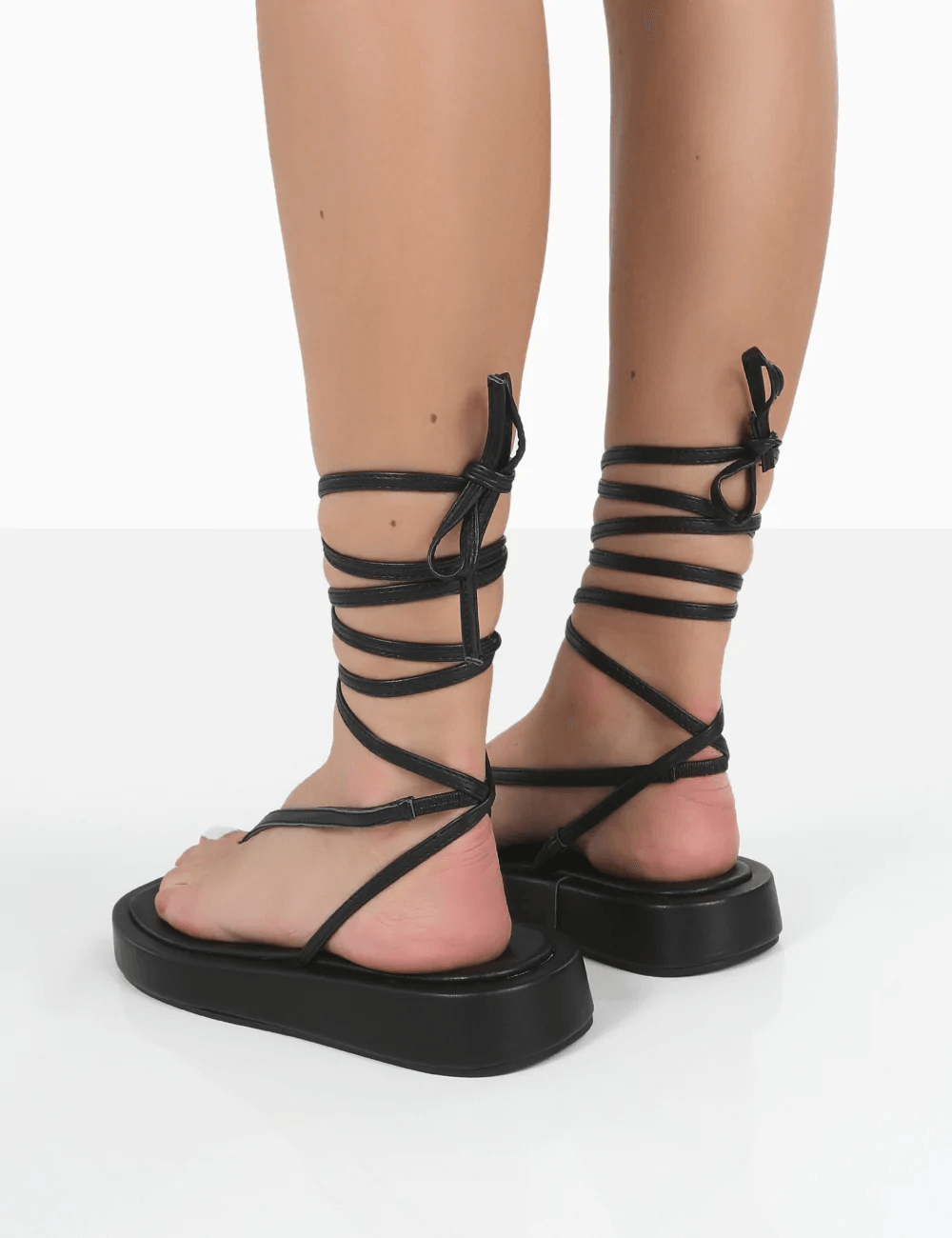 PUBLIC DESIRE - BEACH BABE BLACK LACE UP TOE THONG - Como Store