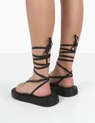 PUBLIC DESIRE - BEACH BABE BLACK LACE UP TOE THONG - Como Store