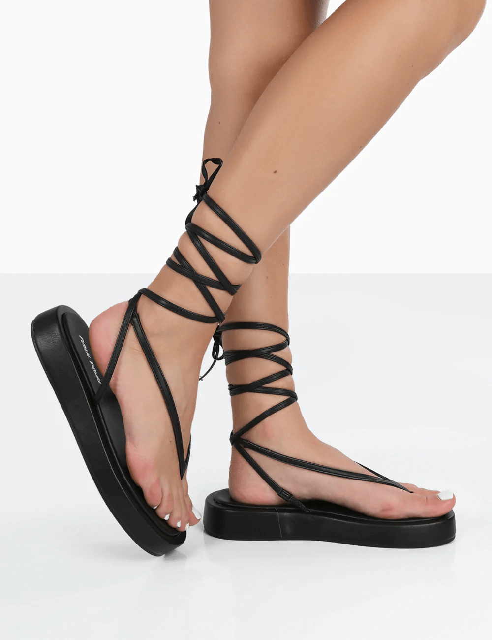 PUBLIC DESIRE - BEACH BABE BLACK LACE UP TOE THONG - Como Store