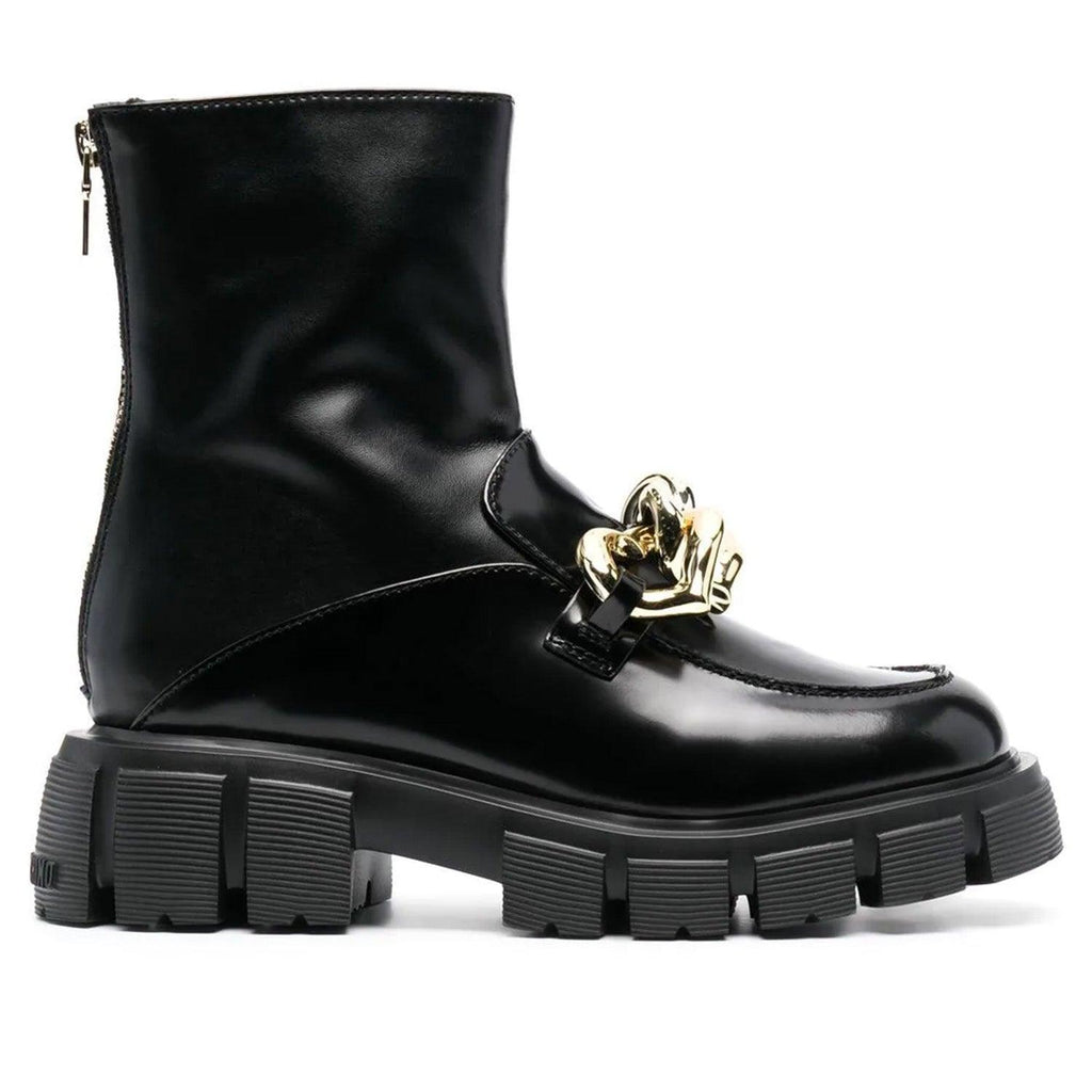 LOVE MOSCHINO CHAIN-EMBELLISHED LEATHER BOOTS - Como Store