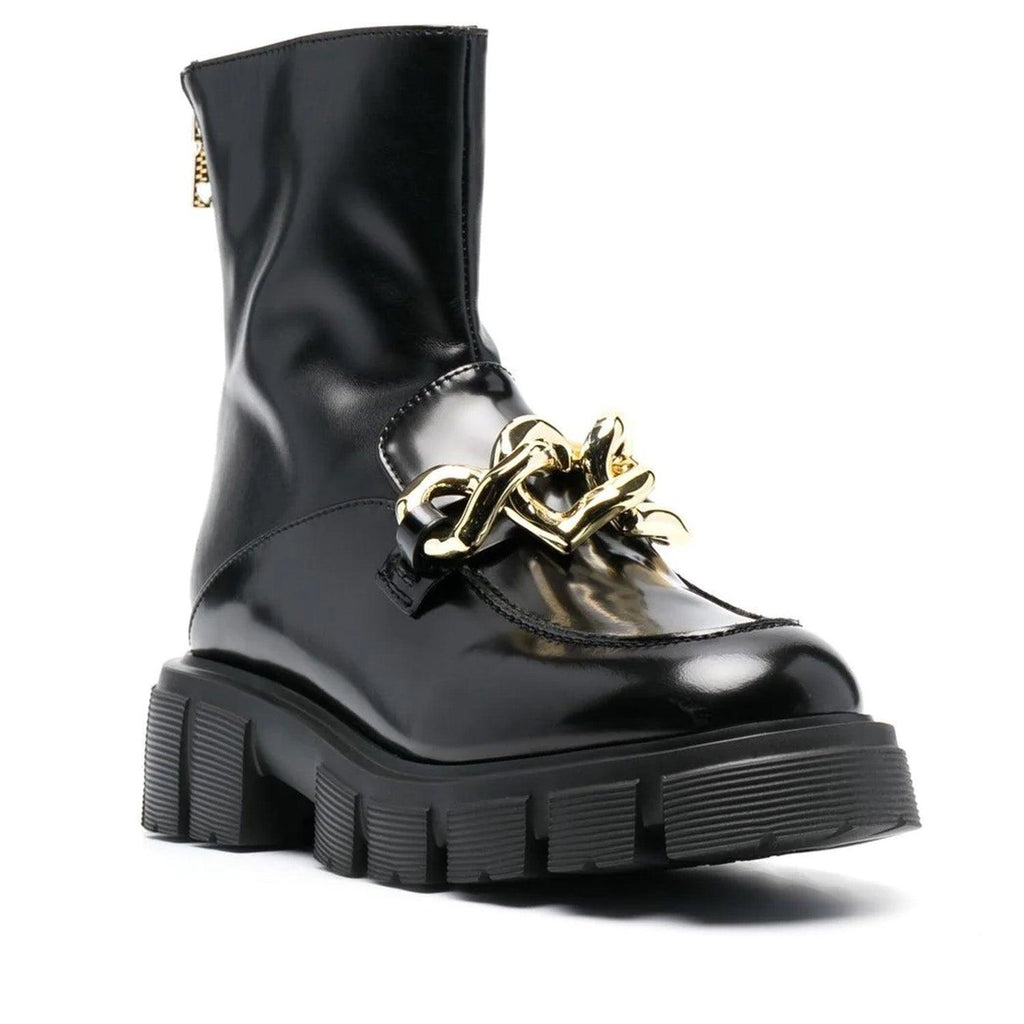 LOVE MOSCHINO CHAIN-EMBELLISHED LEATHER BOOTS - Como Store