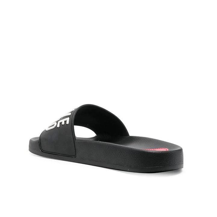 LOVE MOSCHINO LOGO-EMBOSSED BLACK SLIDE - Como Store