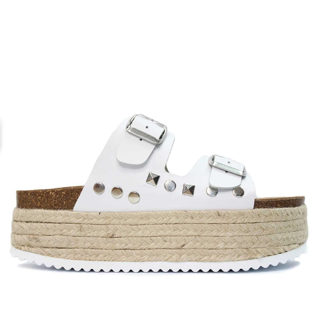 Jeffrey Campbell STUDDED LEATHER WHITE SLIDE - Como Store