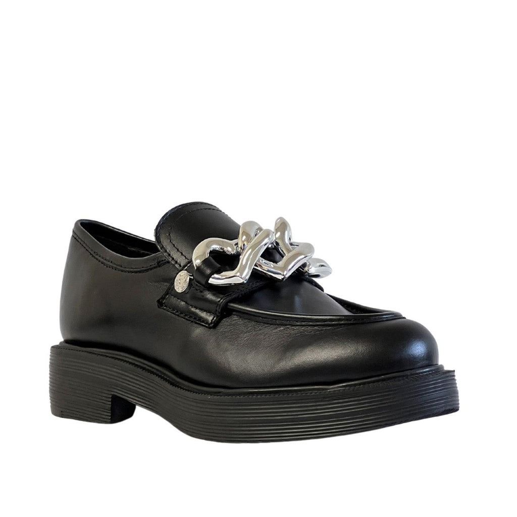 LOVE MOSCHINO SILVER CHAIN-DETAIL CHUNKY SOLE LOAFERS - Como Store