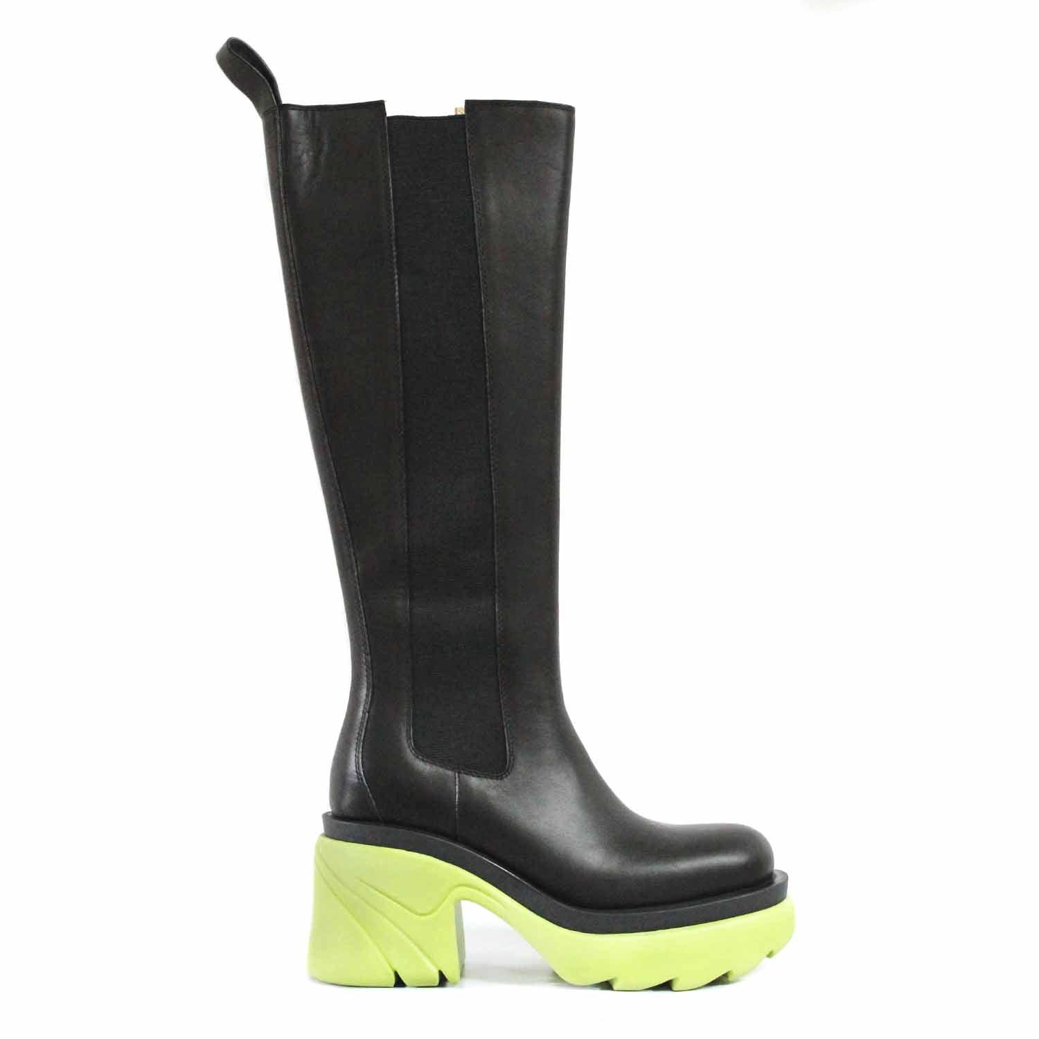 STUDIO ITALIA BLACK / LIGHT GREEN KNEE BOOTS - Como Store