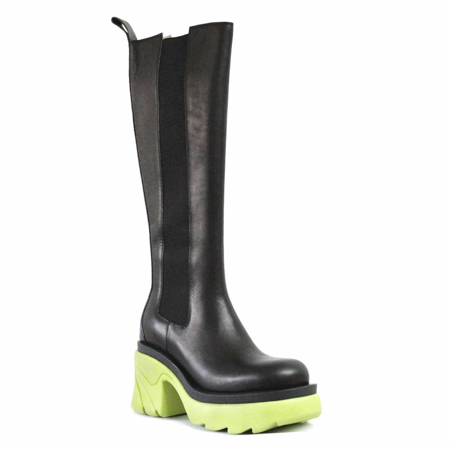 STUDIO ITALIA BLACK / LIGHT GREEN KNEE BOOTS - Como Store