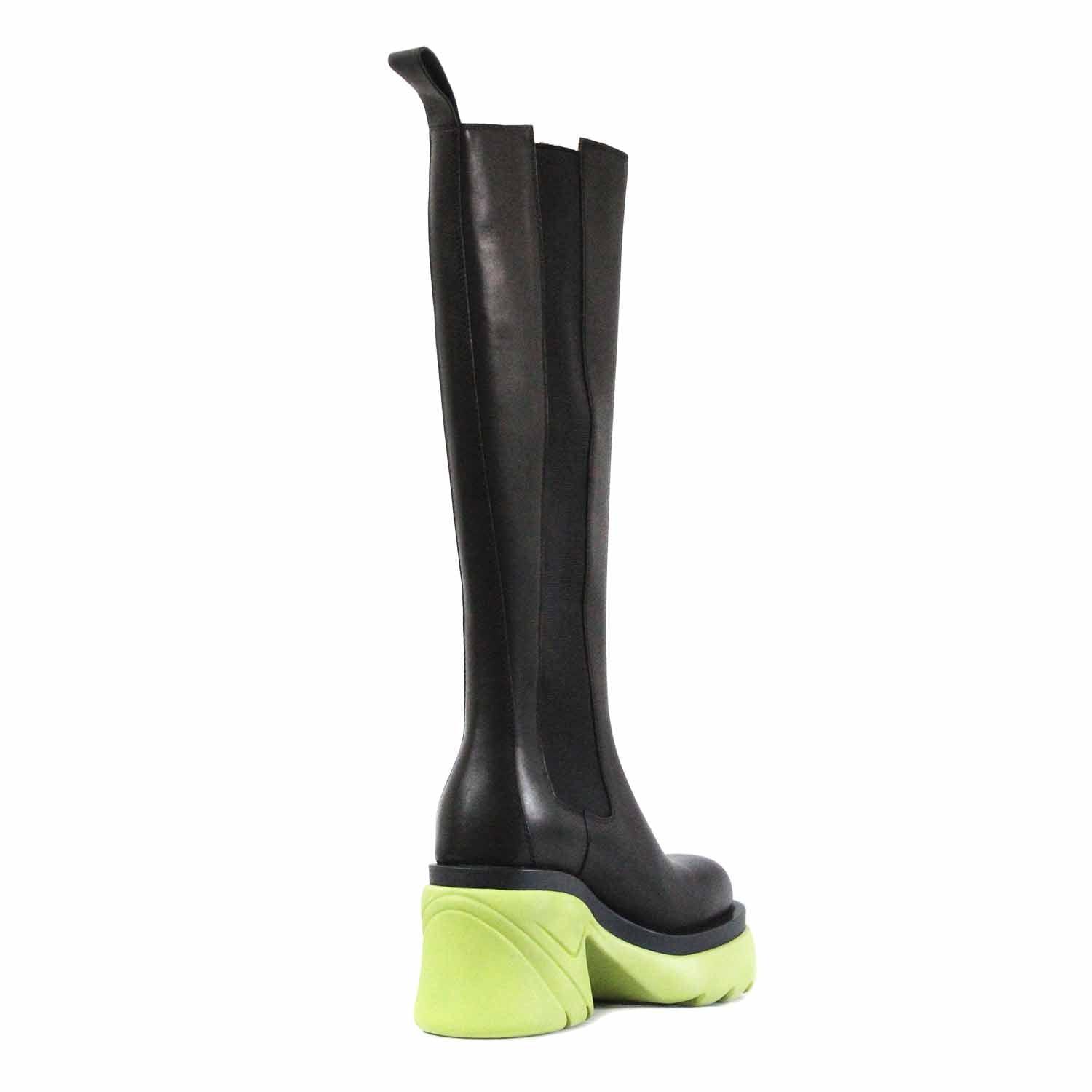 STUDIO ITALIA BLACK / LIGHT GREEN KNEE BOOTS - Como Store