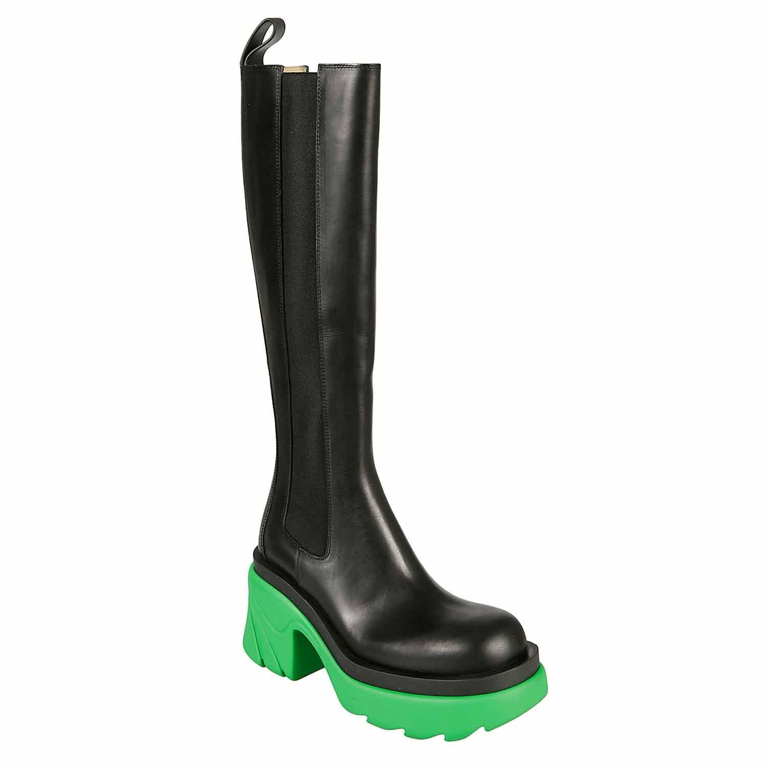 STUDIO ITALIA BLACK / GREEN KNEE HIGH BOOTS - Como Store