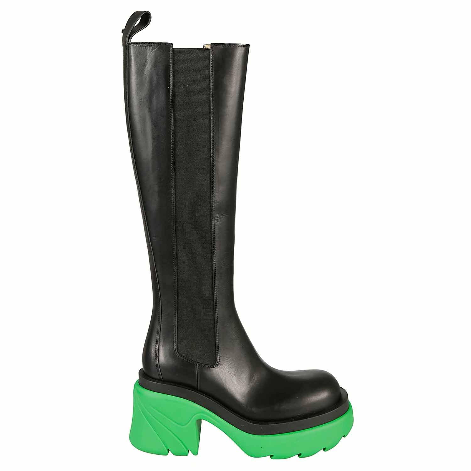 STUDIO ITALIA BLACK / GREEN KNEE HIGH BOOTS - Como Store